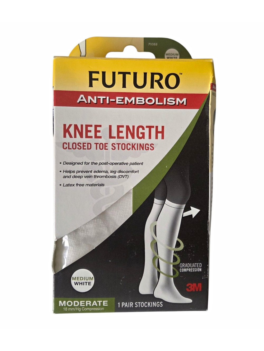 FUTURO Anti-Embolism Knee Length Compression Socks Closed Toe White - Size (M)